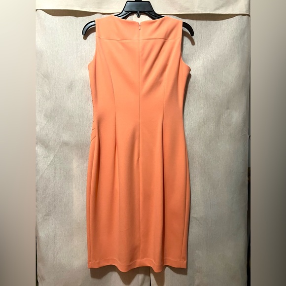 Calvin Klein Tangerine Orange Dress Sleeveless Gathered Sheath Starburst | 4P - Picture 5 of 5